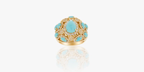 18K gold ring set with zirconium and turquoise.