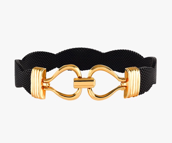 Bracelet-in-gold-yellow-18-K,-with-a-metal-black