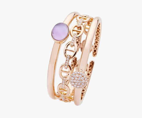 Rose gold bracelet set with diamonds and opaline