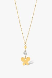 Collier-en-or-jaune-18K-orné-d'un-pendentif-composé-de-papillon-diamants