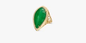 18K gold ring set with zirconium and green opaline.